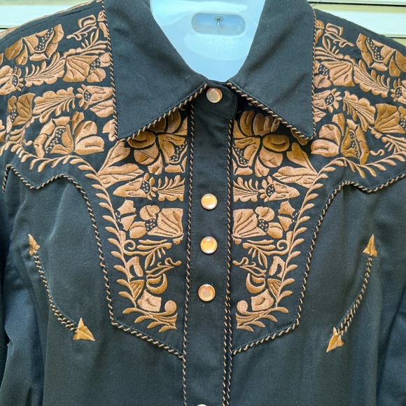 Scully Black Shirt with Brown Embroidery - Picture 2 of 10